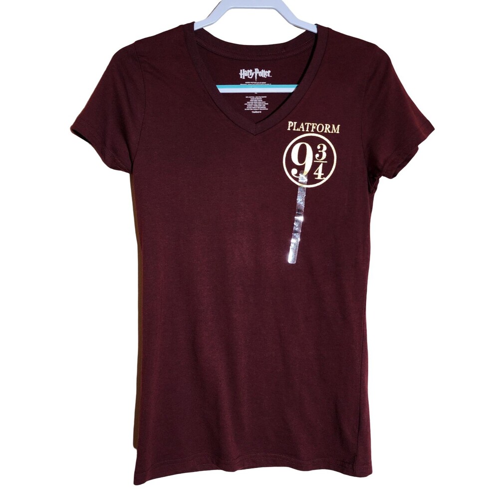 New Harry Potter Platform 9 3/4 Kids T-Shirt XL Burgundy Red V-Neck Short Sleeve